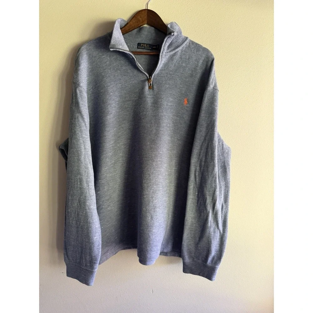 Polo Ralph Lauren Ribbed Sweatshirt Mens 2XL Blue 1/4 Zip‎ Mock Neck Pony Logo